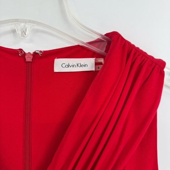 Calvin Klein NWT Dress Women Size 4 Red Sleeveless Ruched Front A-line Stretch - Picture 6 of 10